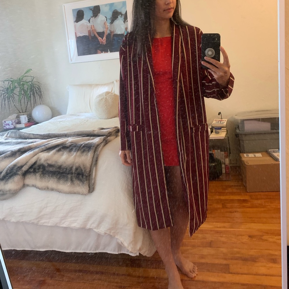 Maroon Striped Duster Jacket - Stelen